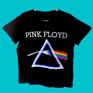 PINK FLOAD Black‎ Graphic Band Cropped Short Sleeve T-Shirt Size XXL